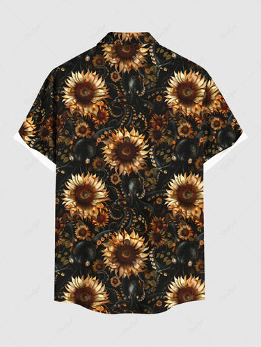 Gothic Plus Size Sunflower Octopus Print Button Pocket Shirt For Men