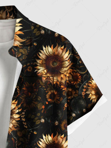 Gothic Plus Size Sunflower Octopus Print Button Pocket Shirt For Men