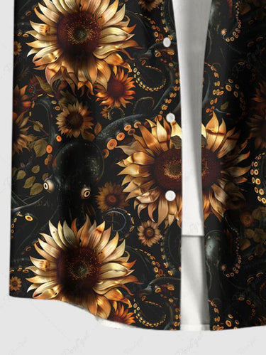 Gothic Plus Size Sunflower Octopus Print Button Pocket Shirt For Men