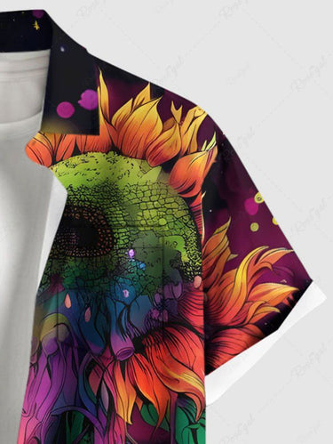 Gothic Plus Size Colorful Ombre Octopus Sunflower Cloud Print Button Pocket Shirt For Men