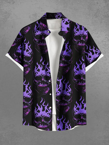Gothic Plus Size Skull Fire Flame Print Button Pocket Shirt For Men