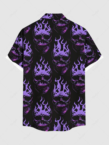 Gothic Plus Size Skull Fire Flame Print Button Pocket Shirt For Men