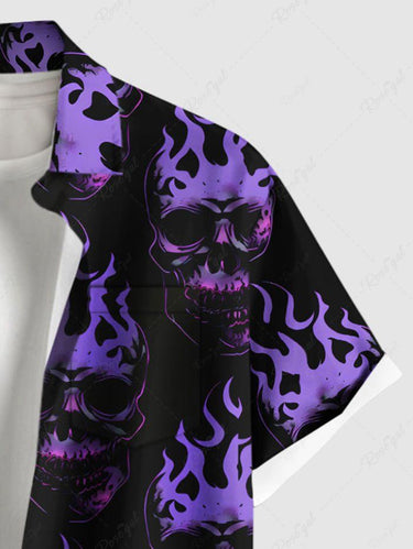 Gothic Plus Size Skull Fire Flame Print Button Pocket Shirt For Men