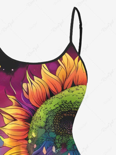 Gothic Plus Size Colorful Ombre Octopus Sunflower Cloud Print High Low Asymmetric Cami Dress