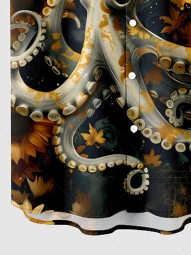 Gothic Plus Size Octopus Sunflower Print Button Pocket Shirt For Men