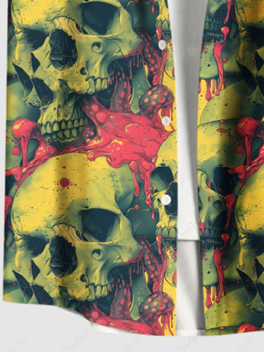 Gothic Plus Size Skull Brain Print Button Pocket Shirt For Men