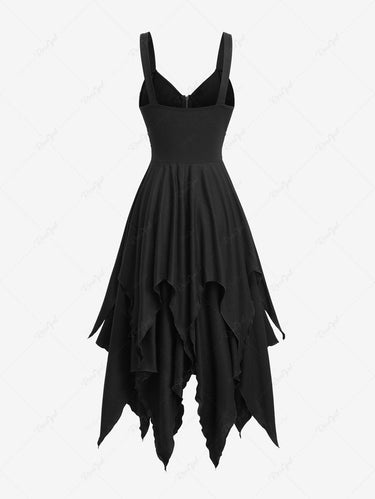 Gothic Lace Up Zipper Grommets Handkerchief Dress