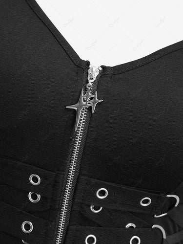 Gothic Lace Up Zipper Grommets Handkerchief Dress