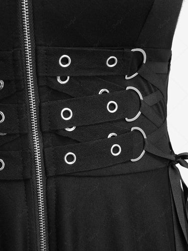 Gothic Lace Up Zipper Grommets Handkerchief Dress