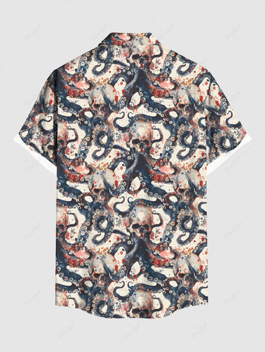 Gothic Plus Size Skull Octopus Print Button Pocket Shirt For Men