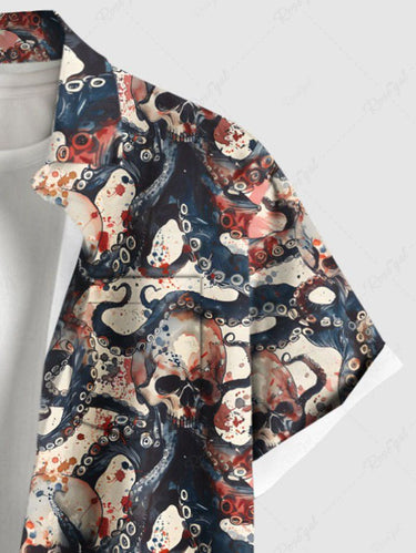 Gothic Plus Size Skull Octopus Print Button Pocket Shirt For Men