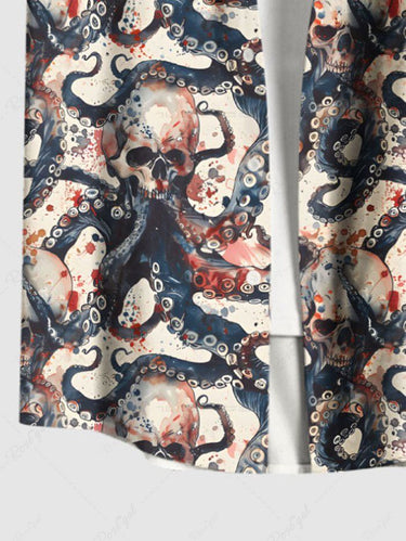 Gothic Plus Size Skull Octopus Print Button Pocket Shirt For Men