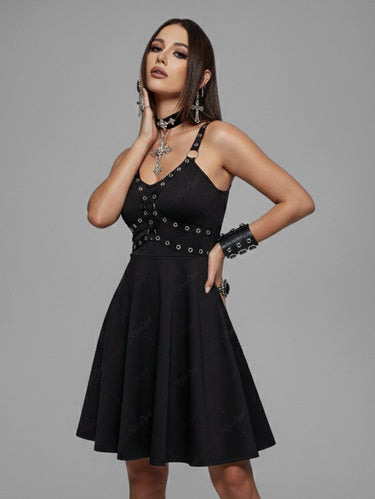 Gothic Straps Grommets O-Ring A Line Dress