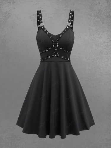 Gothic Straps Grommets O-Ring A Line Dress