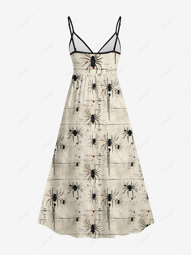 Gothic Plus Size Spider Web Insect Print Halloween Surplice A Line Cami Dress