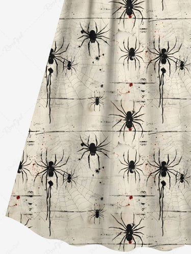 Gothic Plus Size Spider Web Insect Print Halloween Surplice A Line Cami Dress