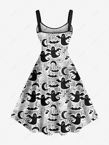 Gothic Plus Size Ghost Bat Moon Print Halloween A Line Tank Dress