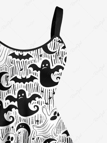 Gothic Plus Size Ghost Bat Moon Print Halloween A Line Tank Dress