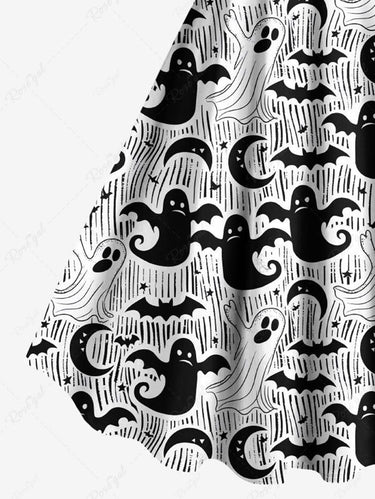 Gothic Plus Size Ghost Bat Moon Print Halloween A Line Tank Dress