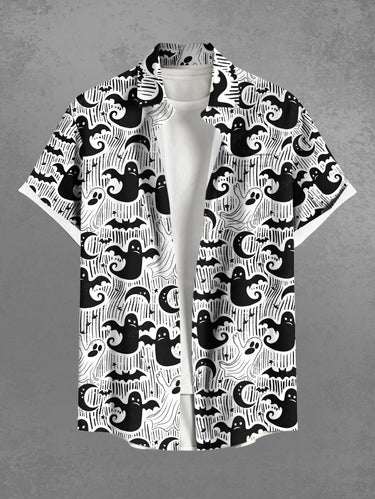 Gothic Plus Size Ghost Bat Moon Print Halloween Button Pocket Shirt For Men