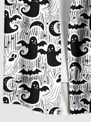 Gothic Plus Size Ghost Bat Moon Print Halloween Button Pocket Shirt For Men
