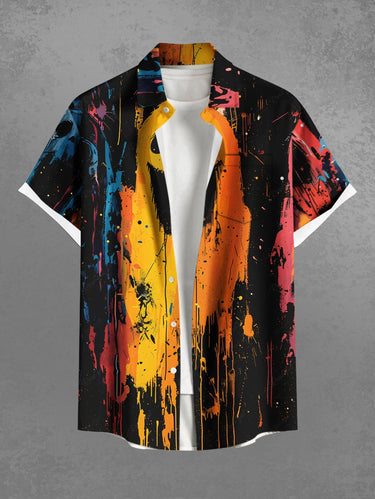 Gothic Plus Size Ghost Painting Splatter Print Halloween Button Pocket Shirt For Men