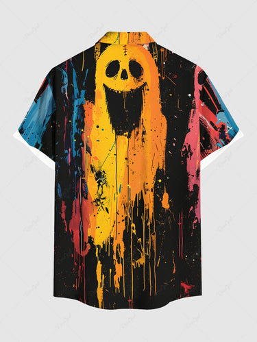 Gothic Plus Size Ghost Painting Splatter Print Halloween Button Pocket Shirt For Men