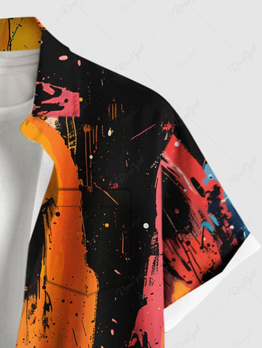 Gothic Plus Size Ghost Painting Splatter Print Halloween Button Pocket Shirt For Men