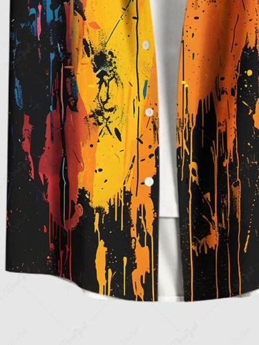 Gothic Plus Size Ghost Painting Splatter Print Halloween Button Pocket Shirt For Men