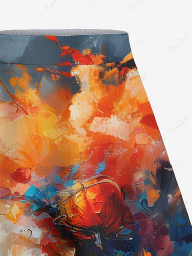 Gothic Plus Size Skull Pumpkin Painting Print Halloween Split A Line Skirt