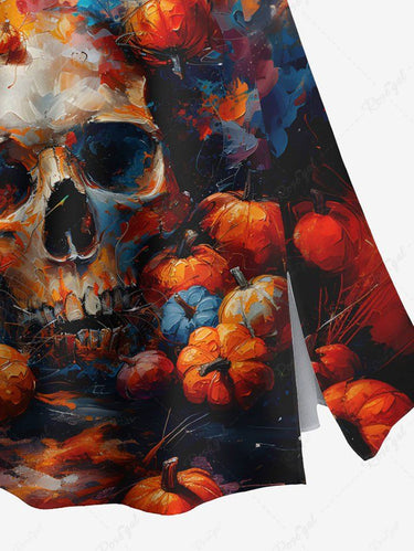 Gothic Plus Size Skull Pumpkin Painting Print Halloween Split A Line Skirt