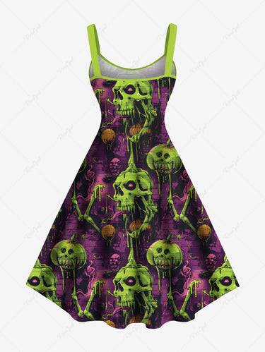 Gothic Plus Size Skull Pumpkin Print Halloween A Line Tank Dress