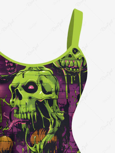 Gothic Plus Size Skull Pumpkin Print Halloween A Line Tank Dress