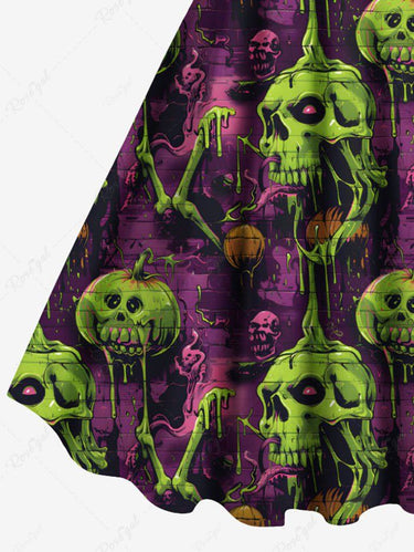 Gothic Plus Size Skull Pumpkin Print Halloween A Line Tank Dress