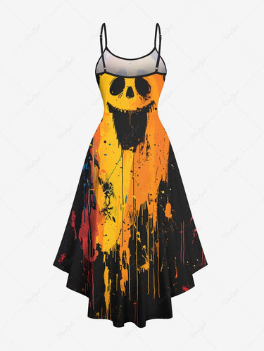 Gothic Plus Size Ghost Painting Splatter Print Halloween High Low Asymmetric Cami Dress