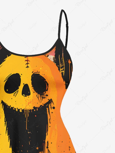 Gothic Plus Size Ghost Painting Splatter Print Halloween High Low Asymmetric Cami Dress