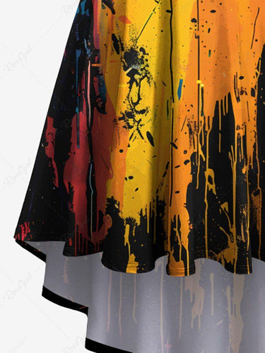 Gothic Plus Size Ghost Painting Splatter Print Halloween High Low Asymmetric Cami Dress