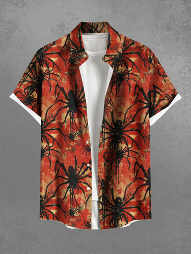 Gothic Plus Size Spiders Print Halloween Button Pocket Shirt For Men