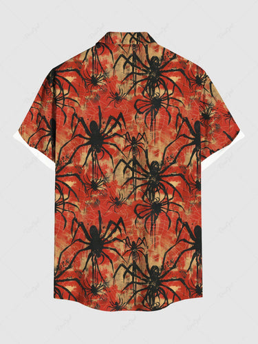 Gothic Plus Size Spiders Print Halloween Button Pocket Shirt For Men