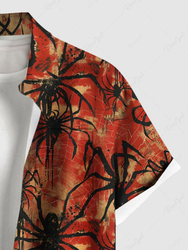 Gothic Plus Size Spiders Print Halloween Button Pocket Shirt For Men