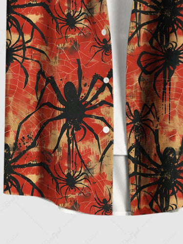 Gothic Plus Size Spiders Print Halloween Button Pocket Shirt For Men