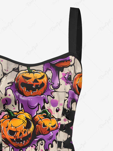 Gothic Paint Drop Pumpkin Eye Print Halloween Lace Up A Line Tank Dress
