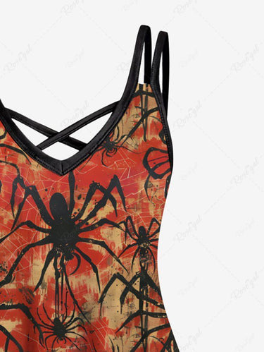 Gothic Plus Size Spiders Print Halloween Crisscross A Line Cami Dress