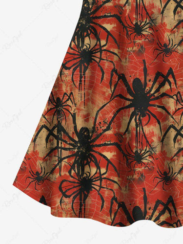 Gothic Plus Size Spiders Print Halloween Crisscross A Line Cami Dress