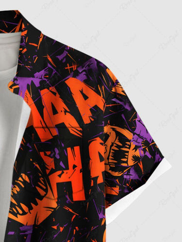 Gothic Plus Size Halloween Letters Graffiti Monster Print Buttons Pocket Shirt For Men