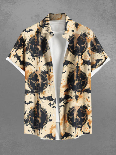 Gothic Plus Size Halloween Bat Paint Splatter Print Buttons Pocket Shirt For Men