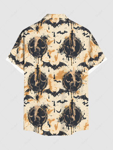 Gothic Plus Size Halloween Bat Paint Splatter Print Buttons Pocket Shirt For Men