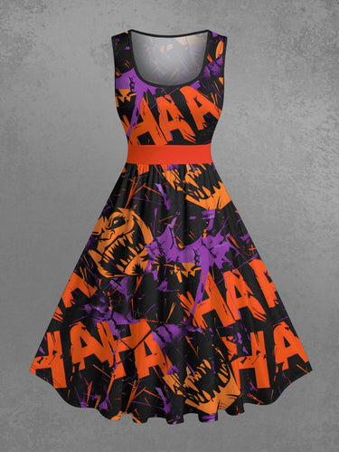 Gothic Plus Size Halloween Letters Graffiti Monster Print 1950s Vintage Dress