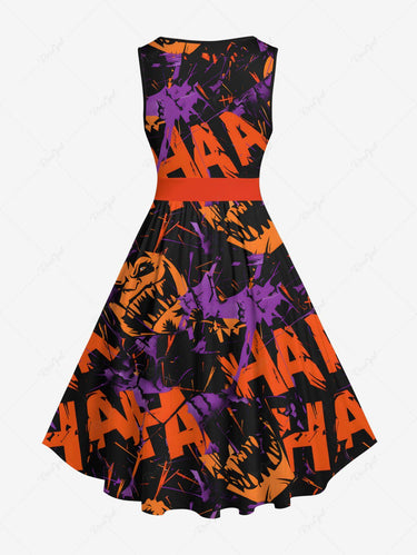 Gothic Plus Size Halloween Letters Graffiti Monster Print 1950s Vintage Dress