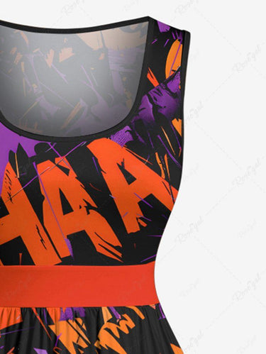 Gothic Plus Size Halloween Letters Graffiti Monster Print 1950s Vintage Dress